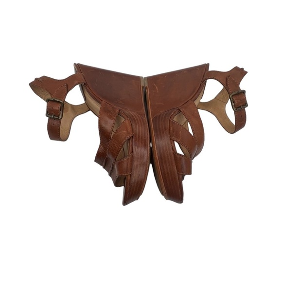 Frye Brown Leather Alexa Seam 2 Piece Wedge Platform Sandals Size 9.5 Women's - Picture 5 of 7